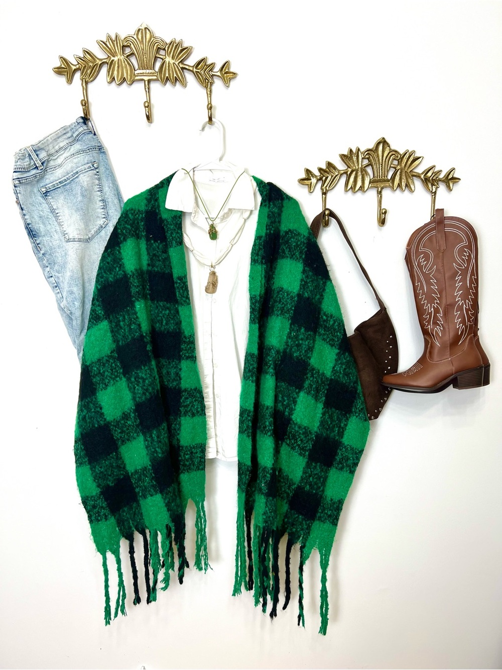 Plaid green buffalo plaid scarf